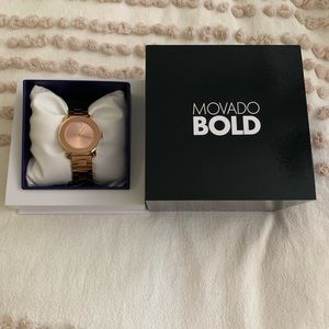 Movado Bold 30mm rose gold womens watch w box